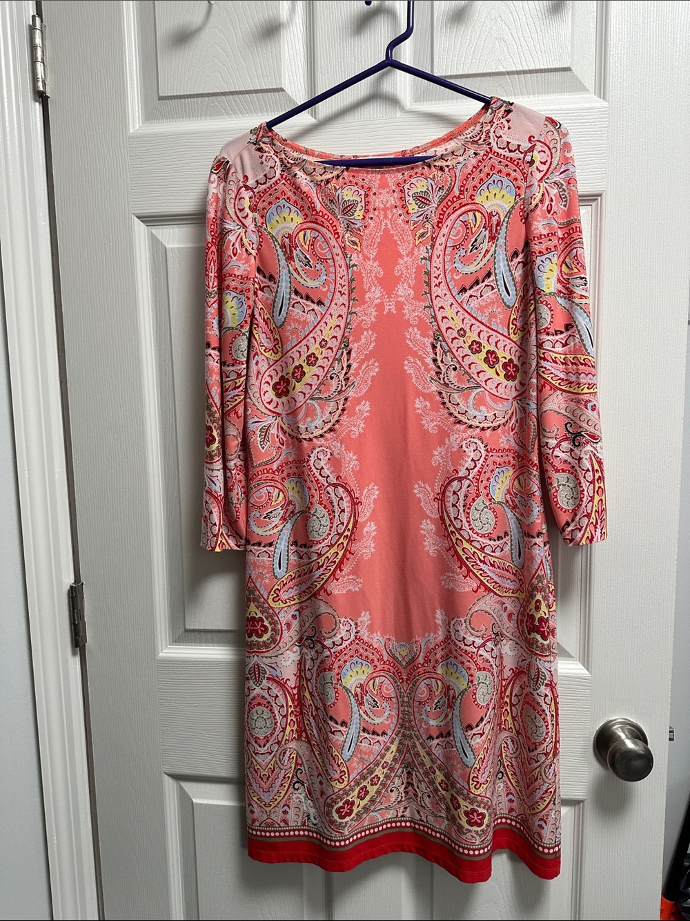 London Times Coral Paisley Long-Sleeve Shift Dress